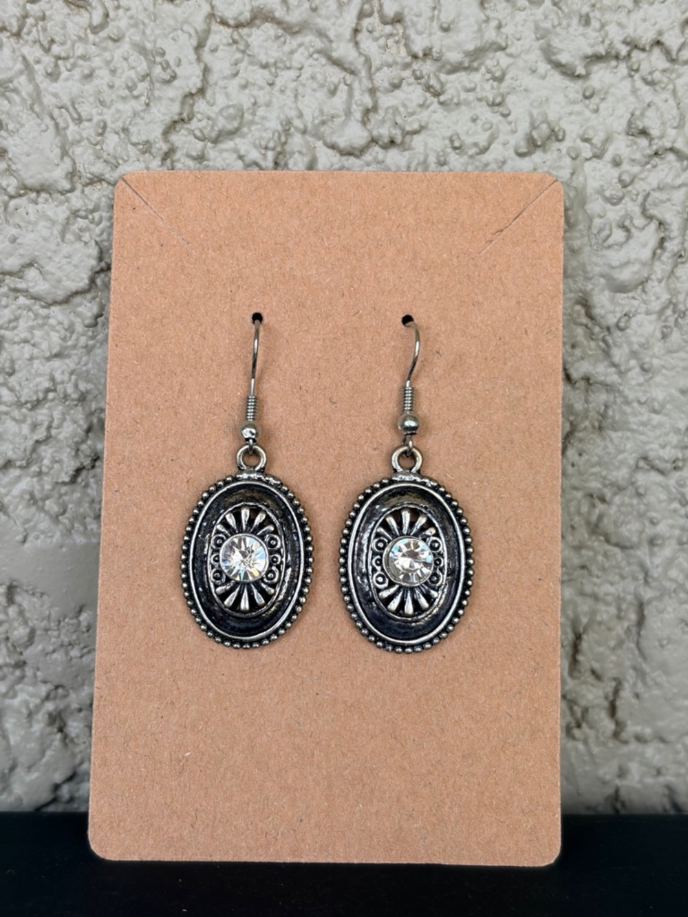 Victorian Style Silver -Tone Oval Glass Crystal Drop Earrings